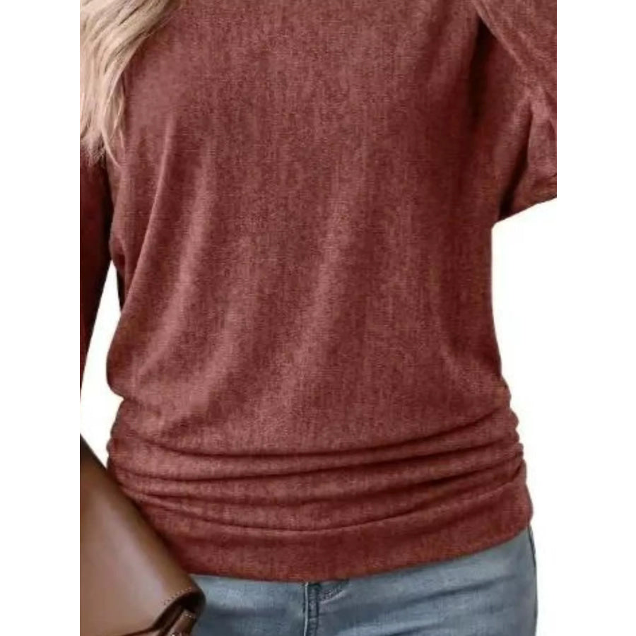 Long Sleeve Crew Neck Casual T-Shirt with Ruched Hem Apparel and Accessories