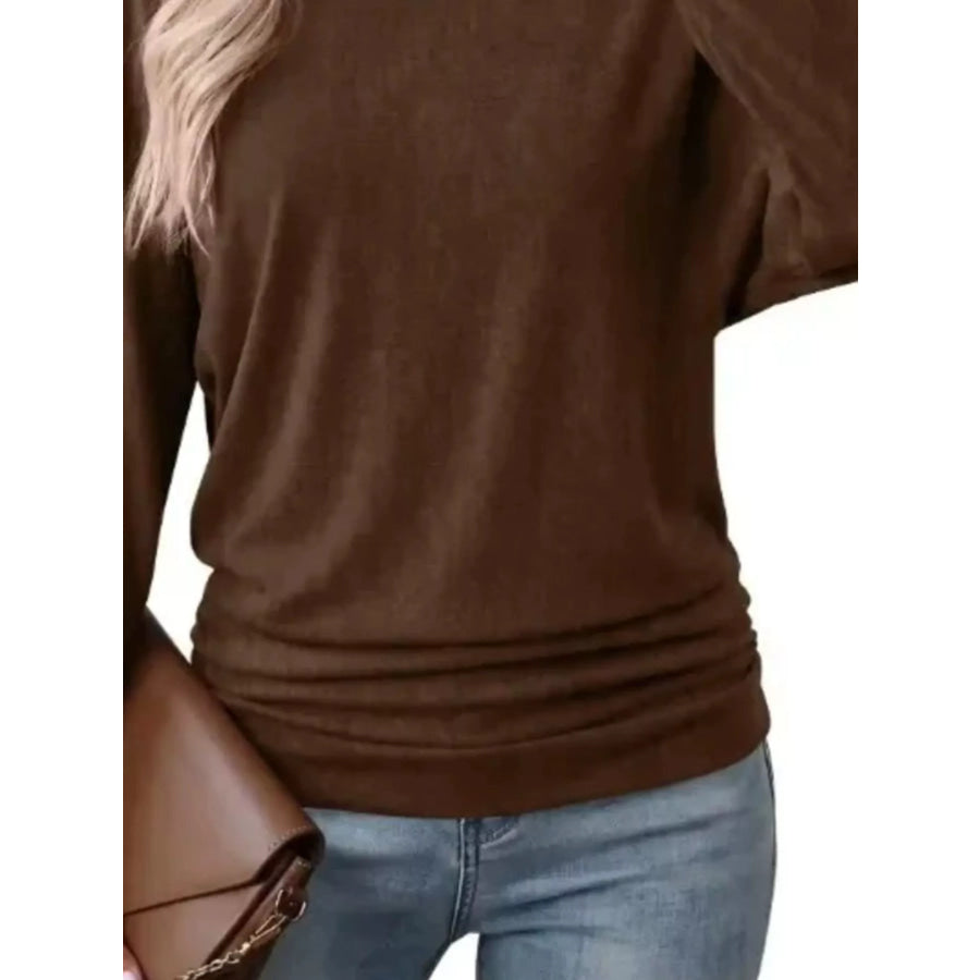 Long Sleeve Crew Neck Casual T-Shirt with Ruched Hem Apparel and Accessories
