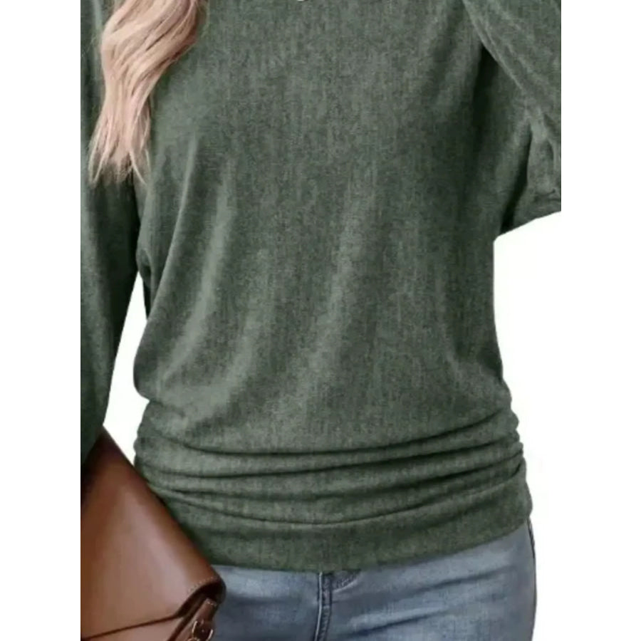 Long Sleeve Crew Neck Casual T-Shirt with Ruched Hem Apparel and Accessories