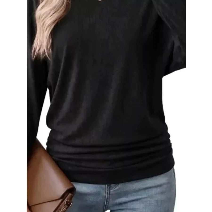 Long Sleeve Crew Neck Casual T-Shirt with Ruched Hem Apparel and Accessories