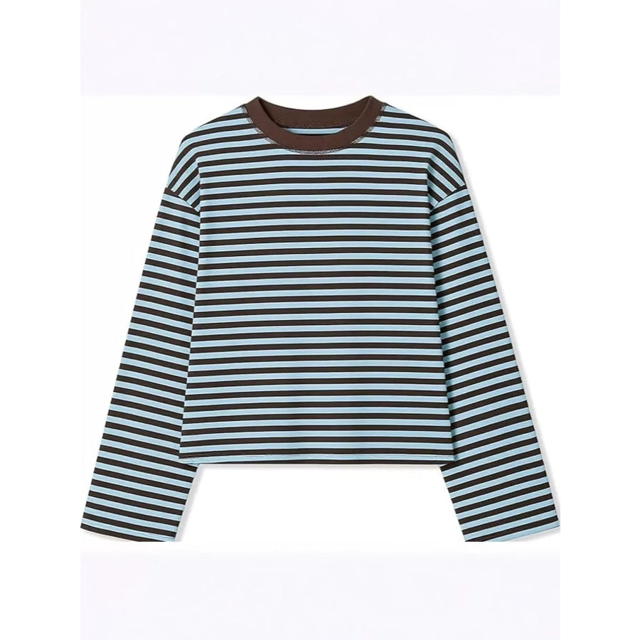 Long Sleeve Crew Neck T-Shirt Blue / XS Apparel and Accessories