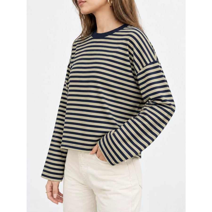 Long Sleeve Crew Neck T-Shirt Dark Blue / XL Apparel and Accessories