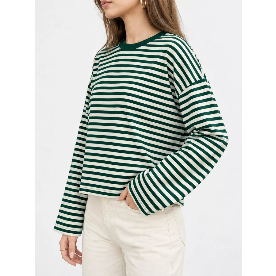 Long Sleeve Crew Neck T-Shirt Dark Green / XS Apparel and Accessories
