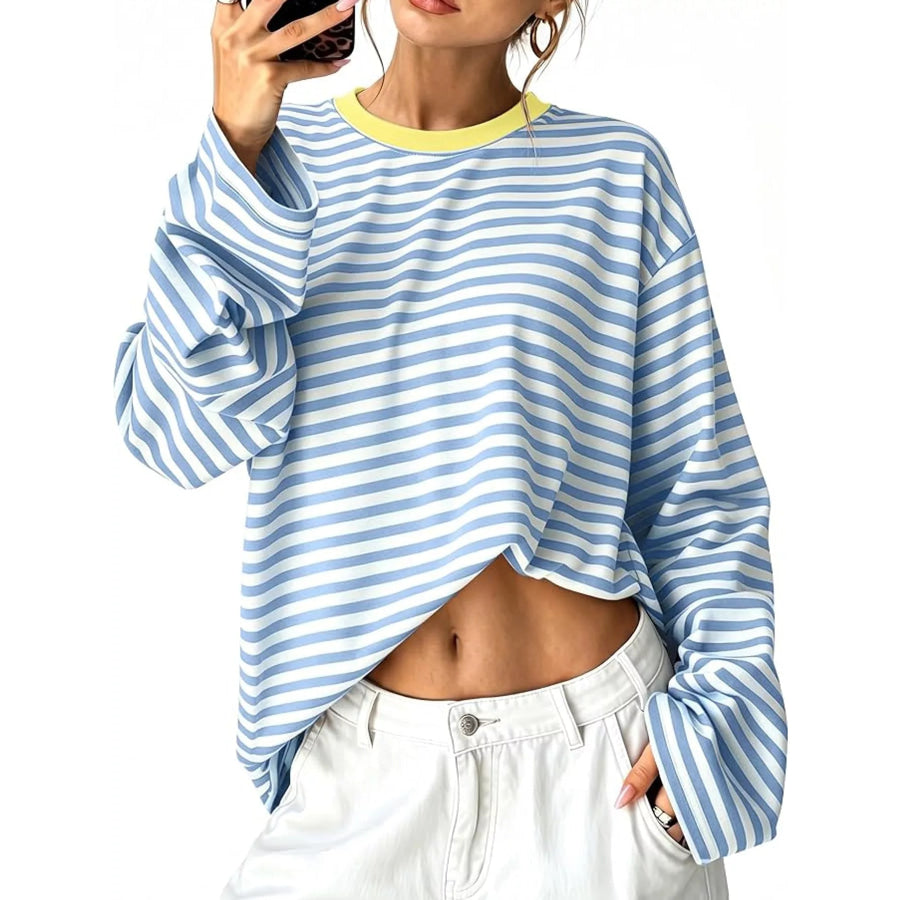 Long Sleeve Crew Neck T-Shirt Light Blue And Yellow / XS Apparel Accessories