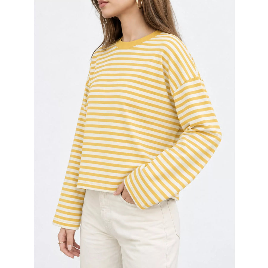Long Sleeve Crew Neck T-Shirt Light Yellow / XS Apparel and Accessories