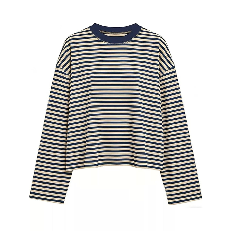 Long Sleeve Crew Neck T-Shirt Navy / XS Apparel and Accessories