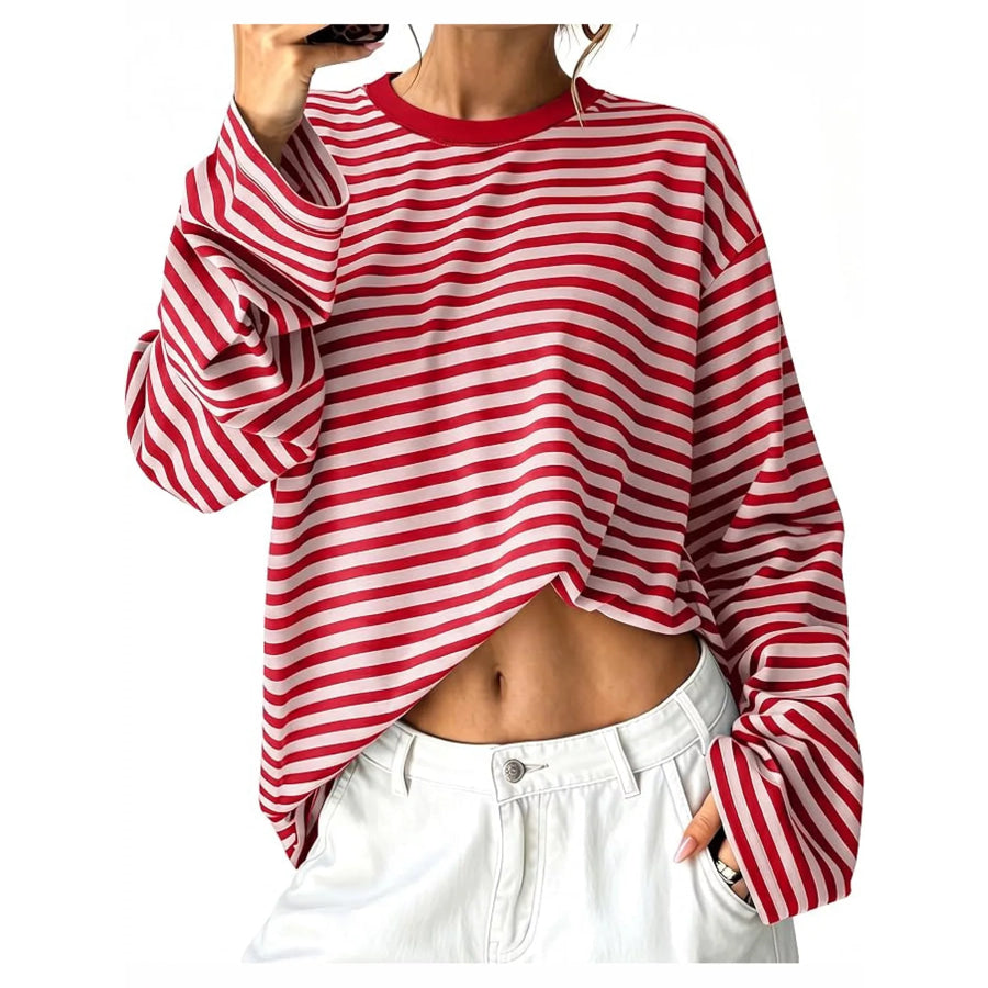 Long Sleeve Crew Neck T-Shirt Red / XS Apparel and Accessories