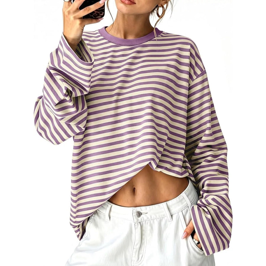 Long Sleeve Crew Neck T-Shirt Violet / XS Apparel and Accessories