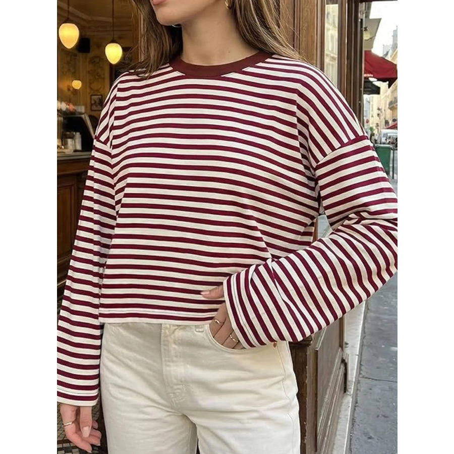 Long Sleeve Crew Neck T-Shirt Wine Red / XS Apparel and Accessories
