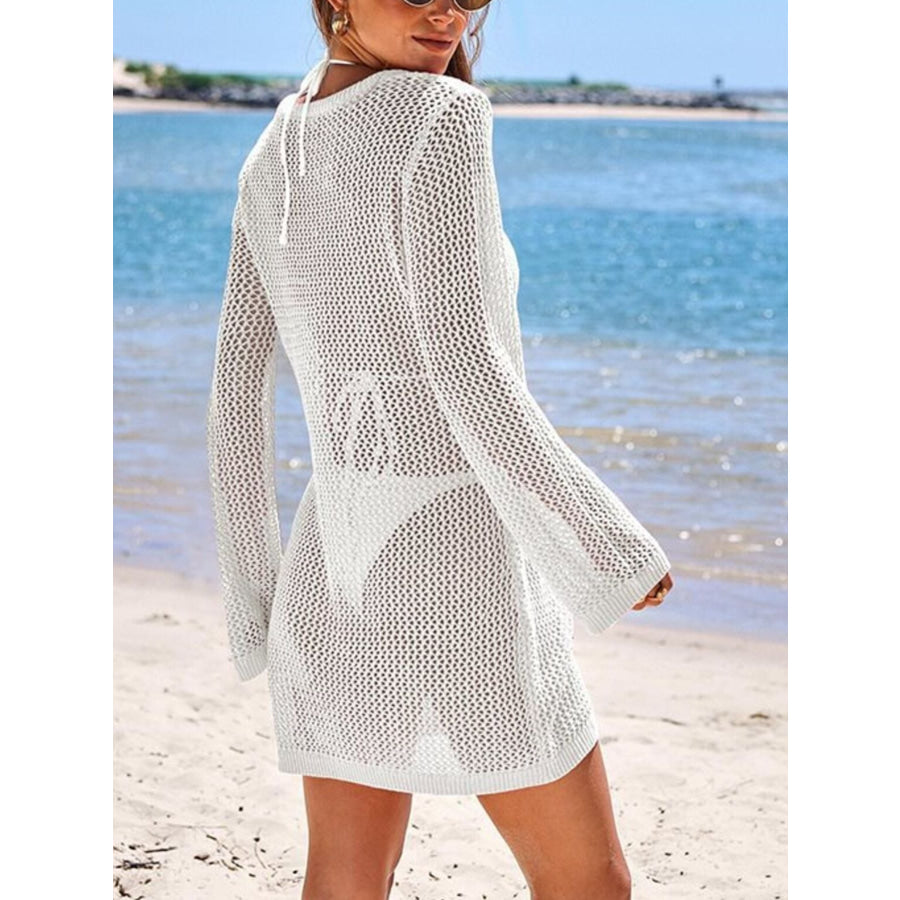 Long Sleeve Crochet Knit Cover Up Dress Apparel and Accessories