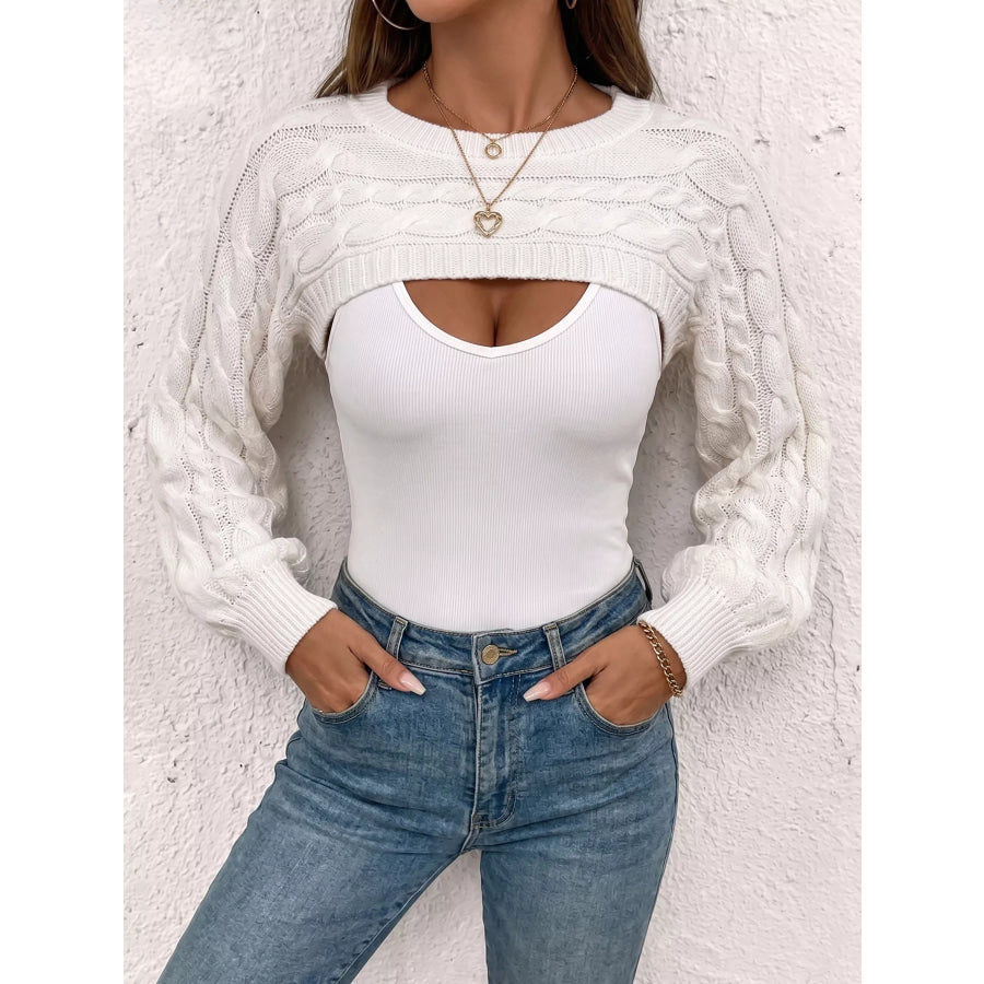 Long Sleeve Crop Cable Knit Cover Up Apparel and Accessories