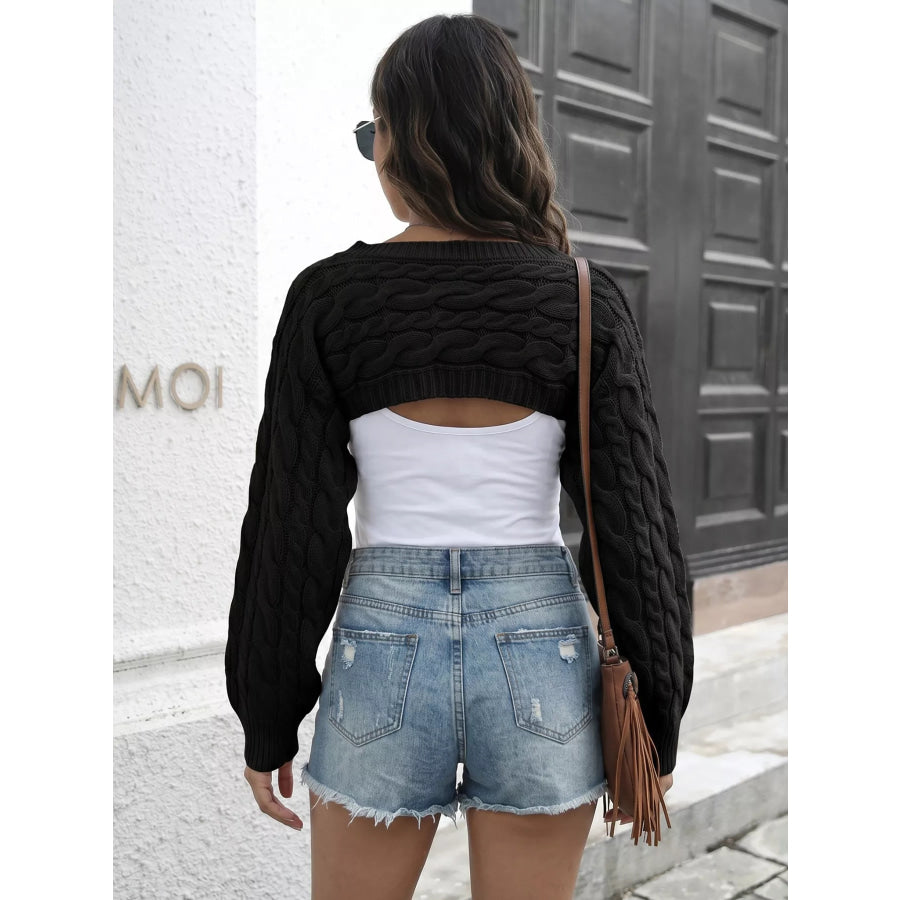 Long Sleeve Crop Cable Knit Cover Up Apparel and Accessories