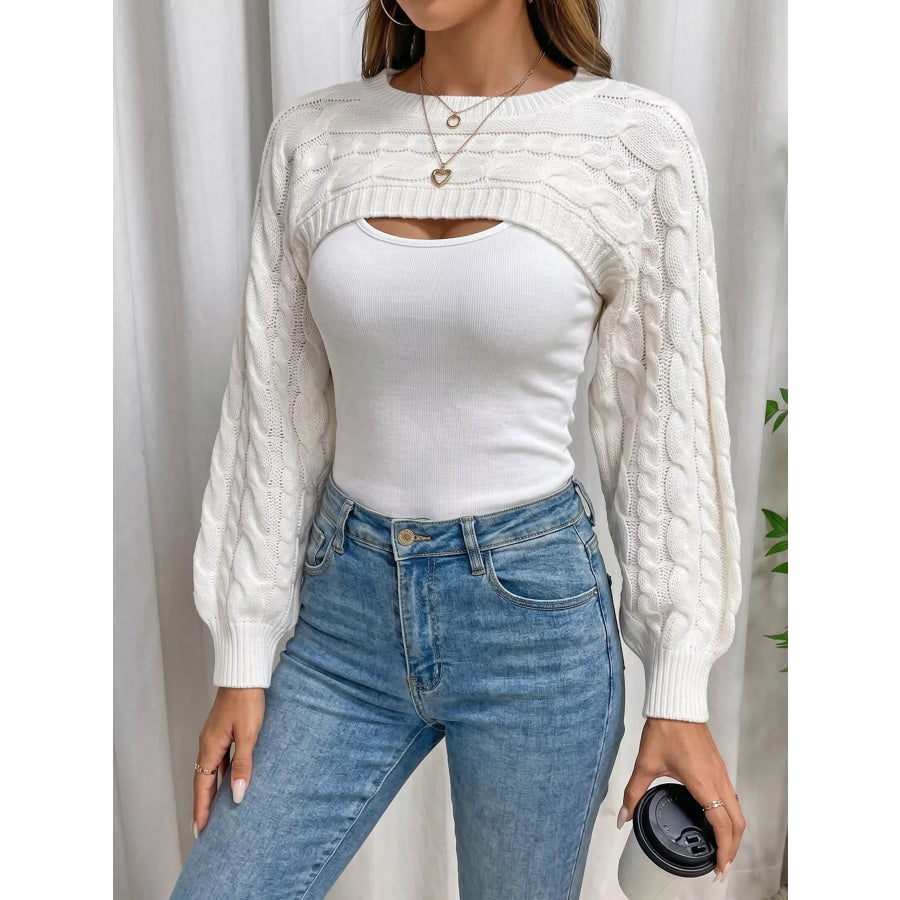 Long Sleeve Crop Cable Knit Cover Up Apparel and Accessories