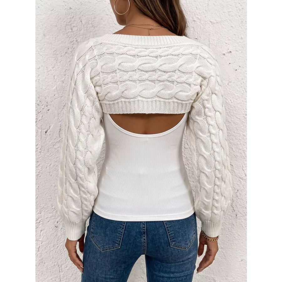 Long Sleeve Crop Cable Knit Cover Up Apparel and Accessories