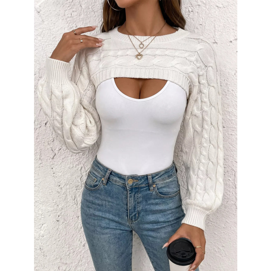 Long Sleeve Crop Cable Knit Cover Up Apparel and Accessories