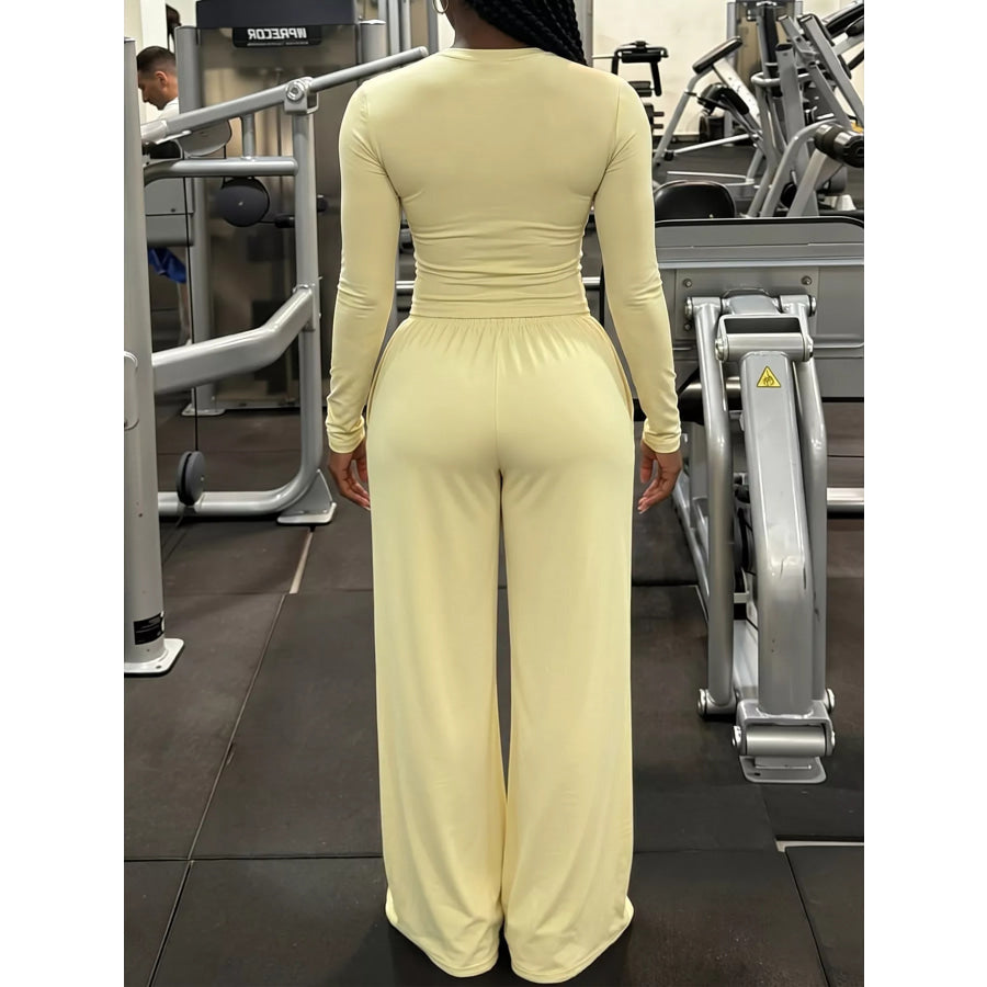 Long Sleeve Crop Top and Wide-Leg Pant Set Apparel Accessories