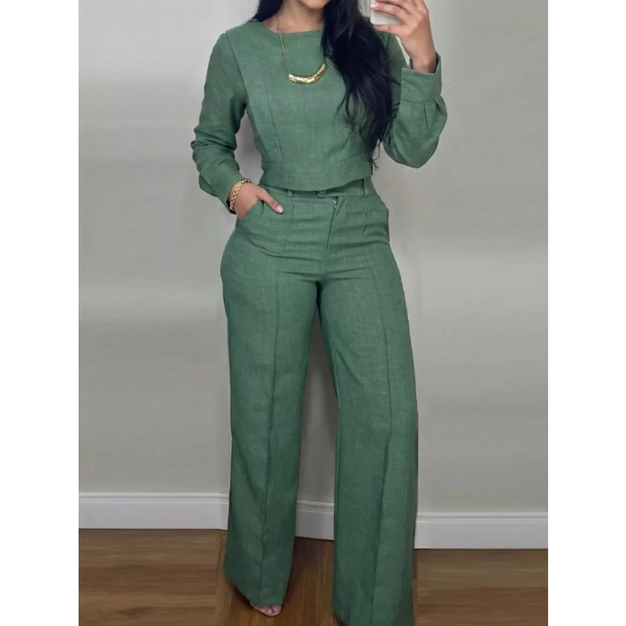Long-Sleeve Crop Top and Wide-Leg Pants Set Apparel Accessories