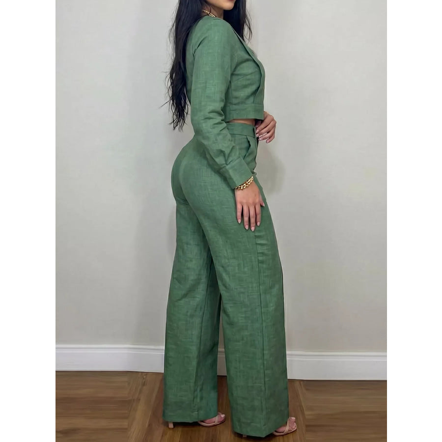 Long-Sleeve Crop Top and Wide-Leg Pants Set Apparel Accessories