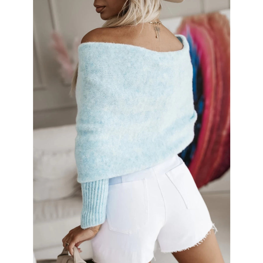 Long Sleeve Cropped Knit Top Light Blue / One Size Apparel and Accessories