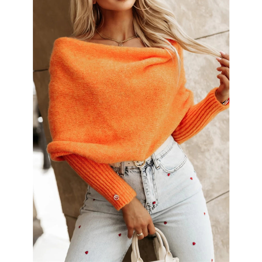 Long Sleeve Cropped Knit Top Orange / One Size Apparel and Accessories