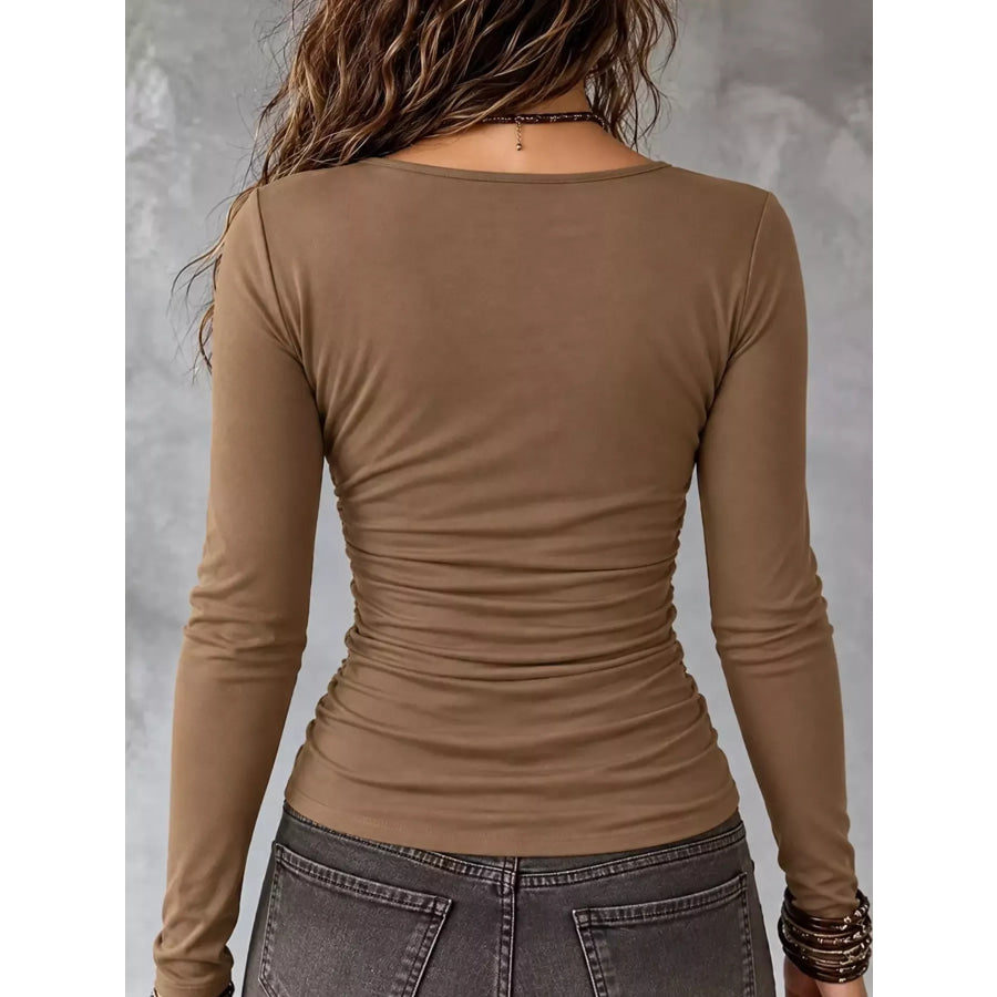 Long Sleeve Cut-Out Twist Front Slim Fit T-Shirt Apparel and Accessories