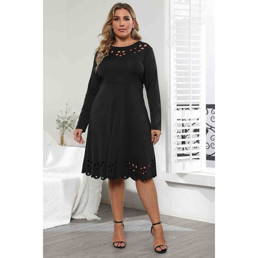 Long Sleeve Cutout Detail Dress Black / L