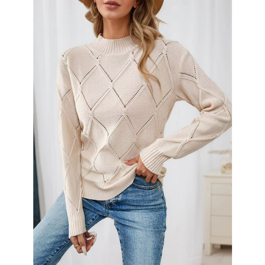 Long Sleeve Diamond Eyelet Knit Top Apparel and Accessories