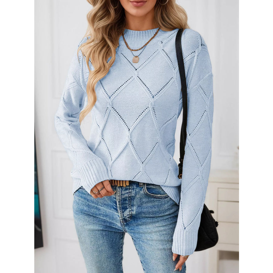 Long Sleeve Diamond Eyelet Knit Top Apparel and Accessories