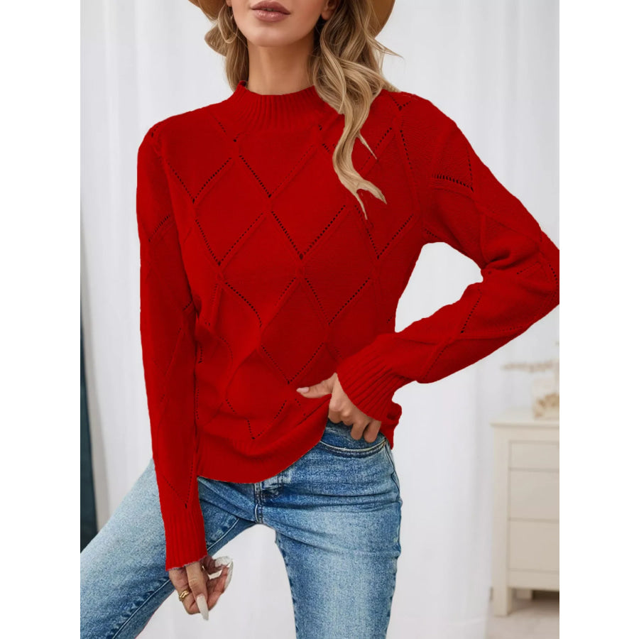 Long Sleeve Diamond Eyelet Knit Top Apparel and Accessories