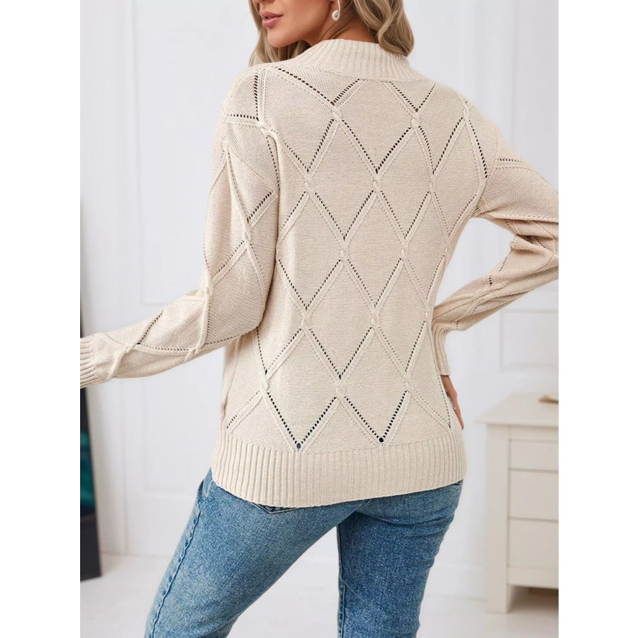Long Sleeve Diamond Eyelet Knit Top Apparel and Accessories