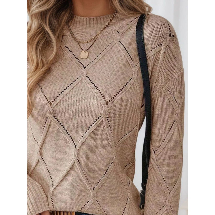 Long Sleeve Diamond Eyelet Knit Top Apparel and Accessories