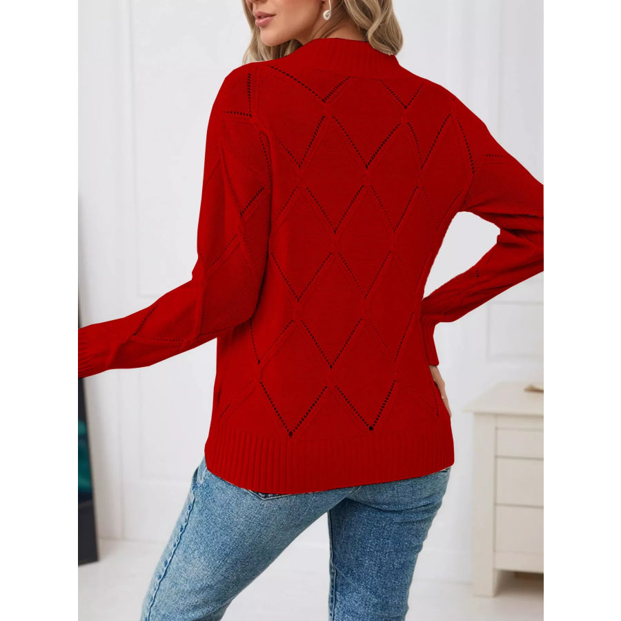 Long Sleeve Diamond Eyelet Knit Top Apparel and Accessories