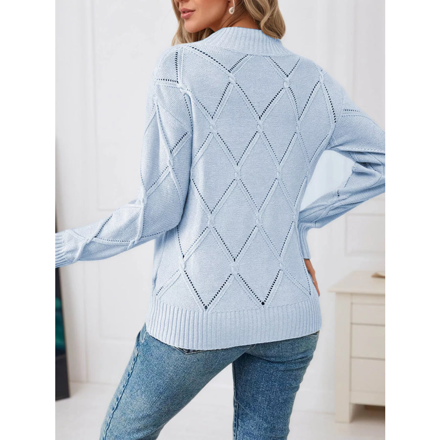 Long Sleeve Diamond Eyelet Knit Top Apparel and Accessories