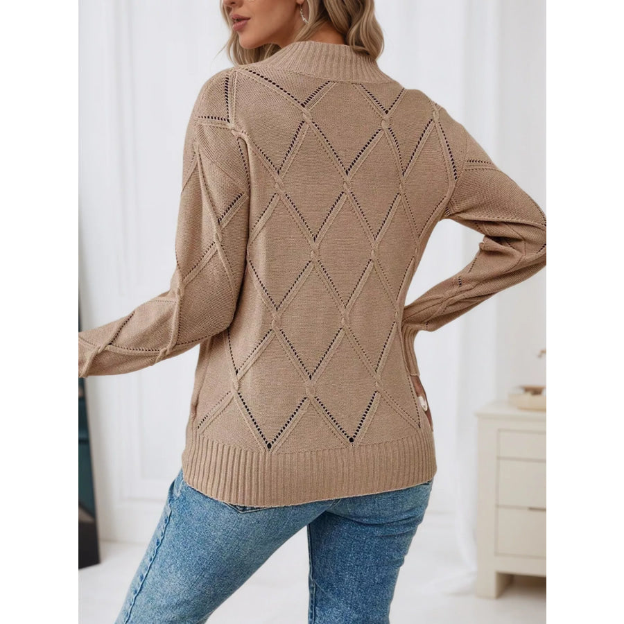 Long Sleeve Diamond Eyelet Knit Top Apparel and Accessories