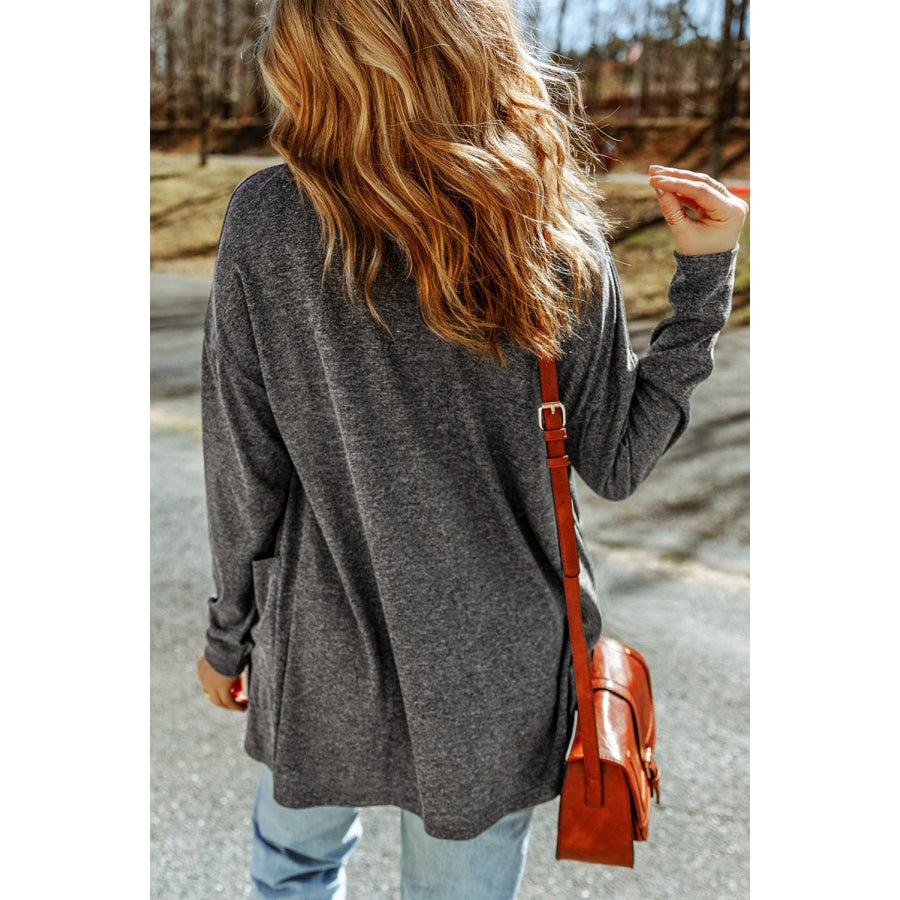 Long Sleeve Dropped Shoulder Cardigan with Pocket