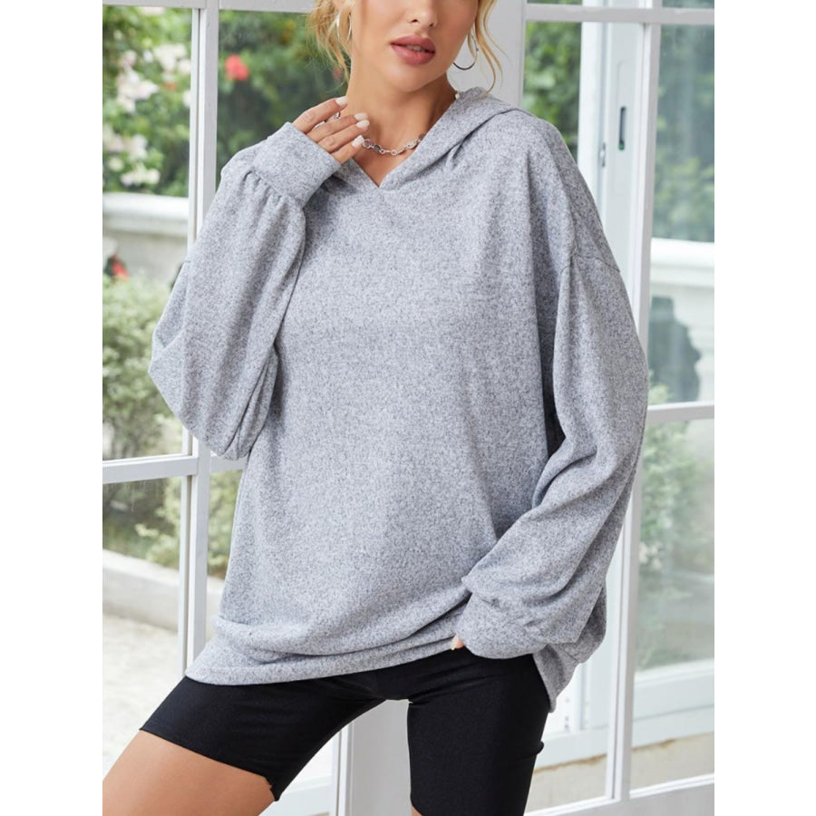 Long Sleeve Dropped Shoulder Hoodie with Ears Gray / S Apparel and Accessories