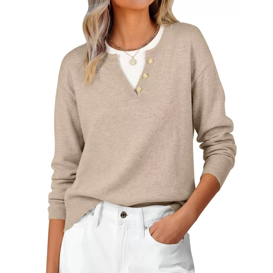 Long Sleeve Dropped Shoulder Sweater Apricot / S Apparel and Accessories