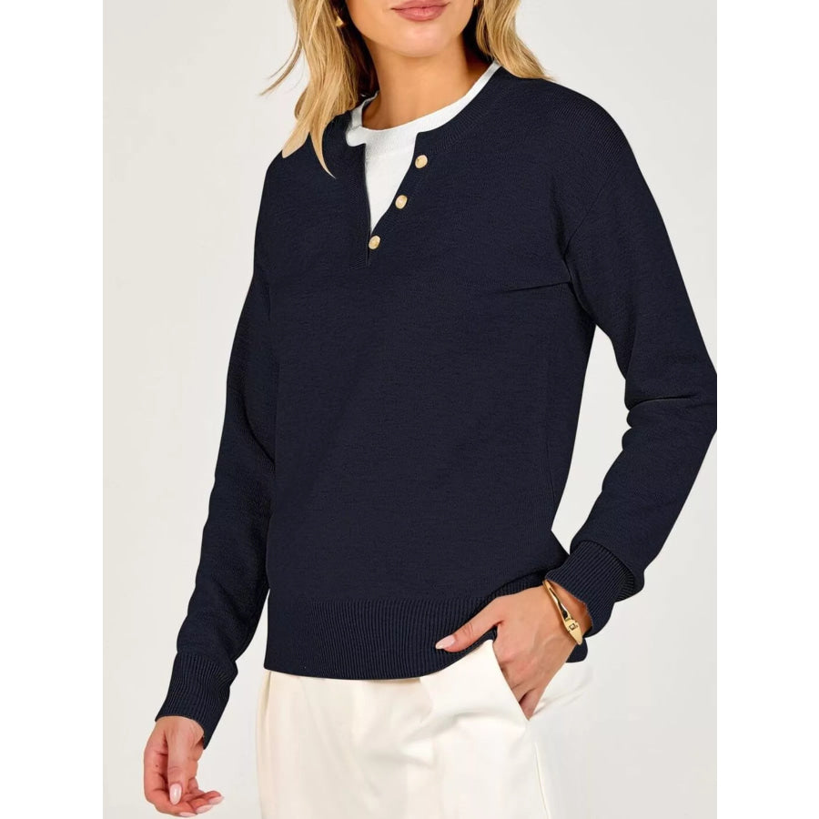 Long Sleeve Dropped Shoulder Sweater Navy / S Apparel and Accessories