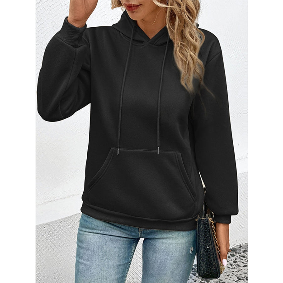 Long Sleeve Front Pocket Hoodie Black / S