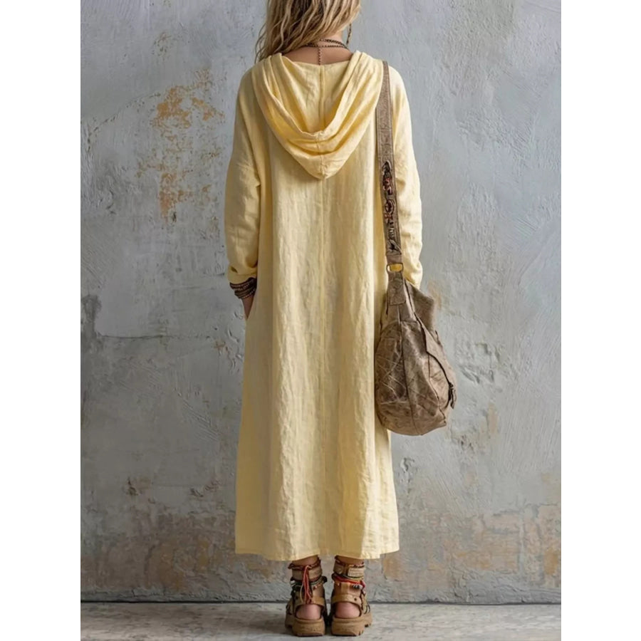 Long Sleeve Hooded Midi Dress with Pockets Yellow / S Apparel and Accessories
