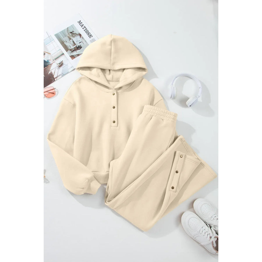 Long Sleeve Hooded Top and Pants Active Set Tan / S Apparel and Accessories