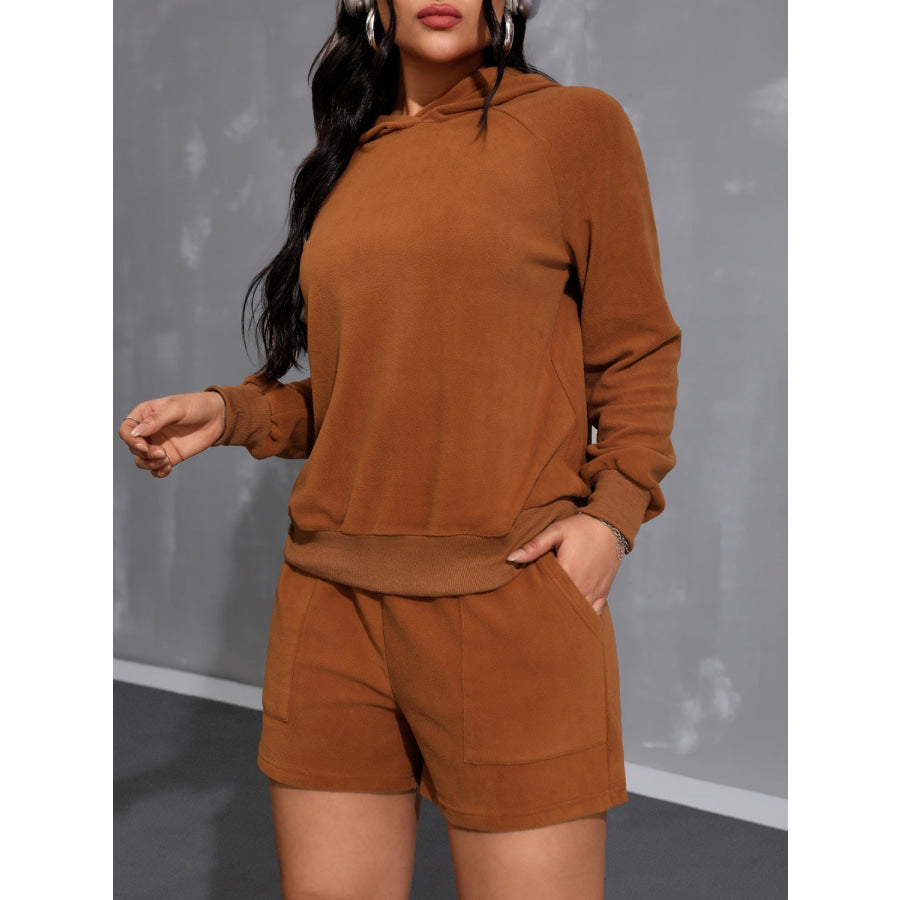 Long Sleeve Hoodie and Pocketed Shorts Set Apparel and Accessories