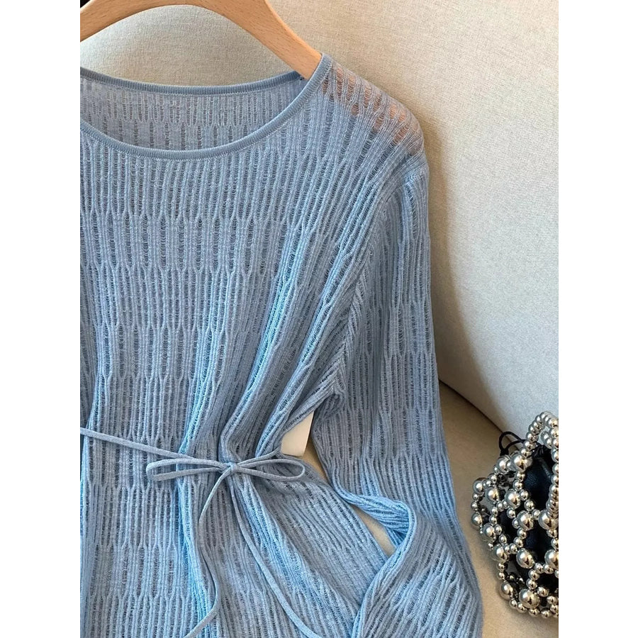 Long Sleeve Knit Top with Tie Detail Apparel and Accessories