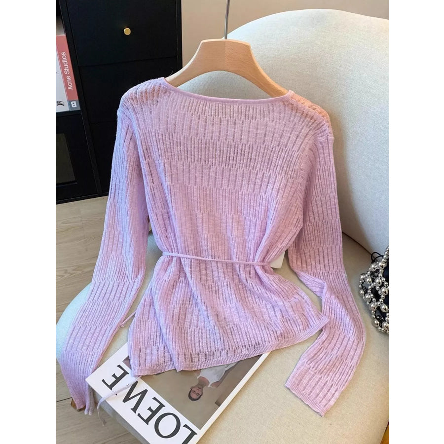 Long Sleeve Knit Top with Tie Detail Apparel and Accessories