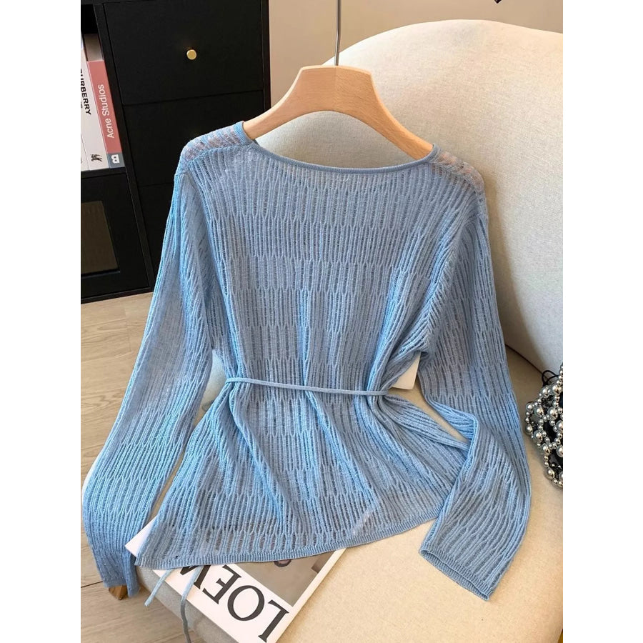 Long Sleeve Knit Top with Tie Detail Apparel and Accessories