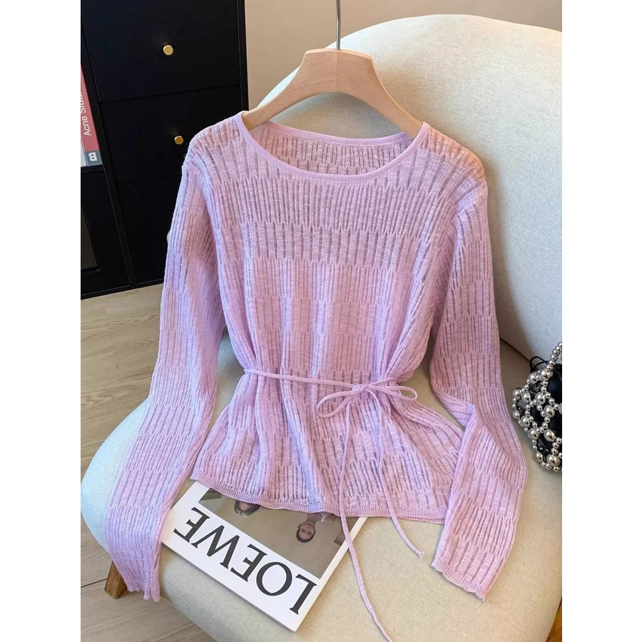 Long Sleeve Knit Top with Tie Detail Apparel and Accessories