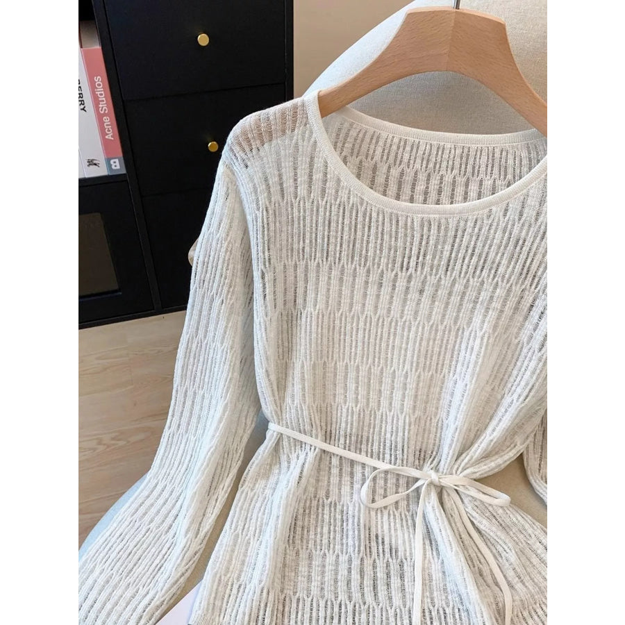 Long Sleeve Knit Top with Tie Detail Apparel and Accessories