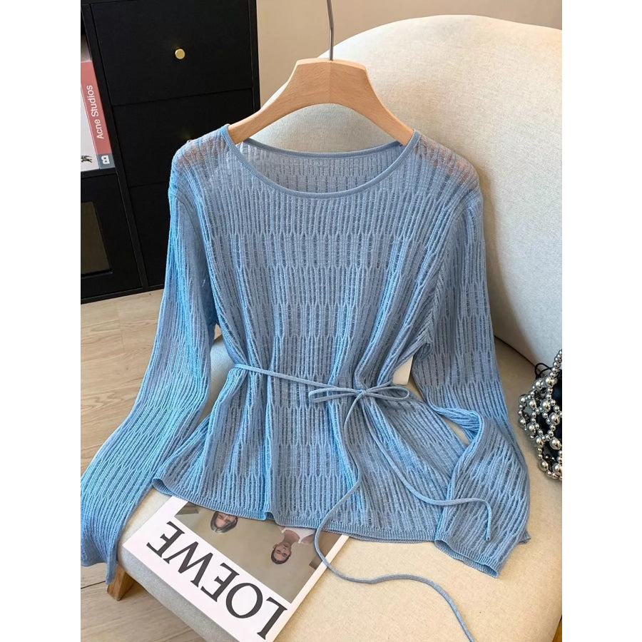 Long Sleeve Knit Top with Tie Detail Apparel and Accessories