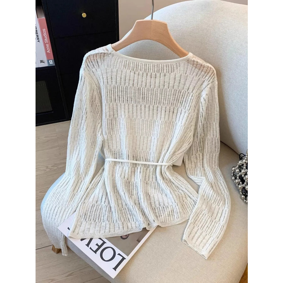 Long Sleeve Knit Top with Tie Detail Apparel and Accessories