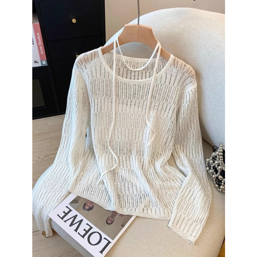 Long Sleeve Knit Top with Tie Detail Apparel and Accessories